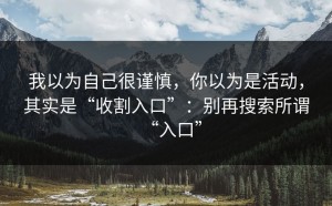 我以为自己很谨慎，你以为是活动，其实是“收割入口”：别再搜索所谓“入口”