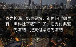 以为捡漏，结果是坑，别再问“哪里有“黑料社下载””了：把支付渠道先冻结；把支付渠道先冻结
