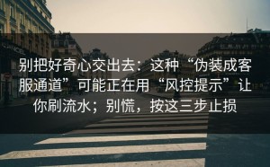 别把好奇心交出去：这种“伪装成客服通道”可能正在用“风控提示”让你刷流水；别慌，按这三步止损