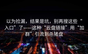 以为捡漏，结果是坑，别再搜这些“入口”了——这种“云盘链接”用“加群”引流到杀猪盘