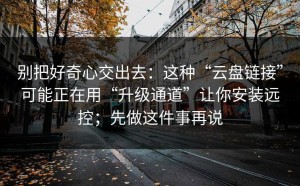 别把好奇心交出去：这种“云盘链接”可能正在用“升级通道”让你安装远控；先做这件事再说