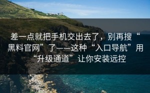 差一点就把手机交出去了，别再搜“黑料官网”了——这种“入口导航”用“升级通道”让你安装远控