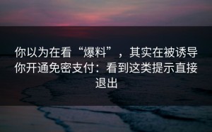 你以为在看“爆料”，其实在被诱导你开通免密支付：看到这类提示直接退出