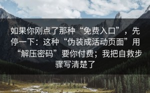如果你刚点了那种“免费入口”，先停一下：这种“伪装成活动页面”用“解压密码”要你付费；我把自救步骤写清楚了