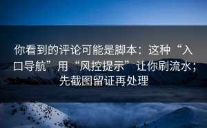 你看到的评论可能是脚本：这种“入口导航”用“风控提示”让你刷流水；先截图留证再处理