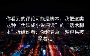 你看到的评论可能是脚本，我把这类这种“伪装成小说阅读”的“话术脚本”拆给你看：你越着急，越容易被牵着走