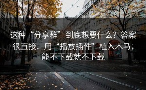 这种“分享群”到底想要什么？答案很直接：用“播放插件”植入木马；能不下载就不下载
