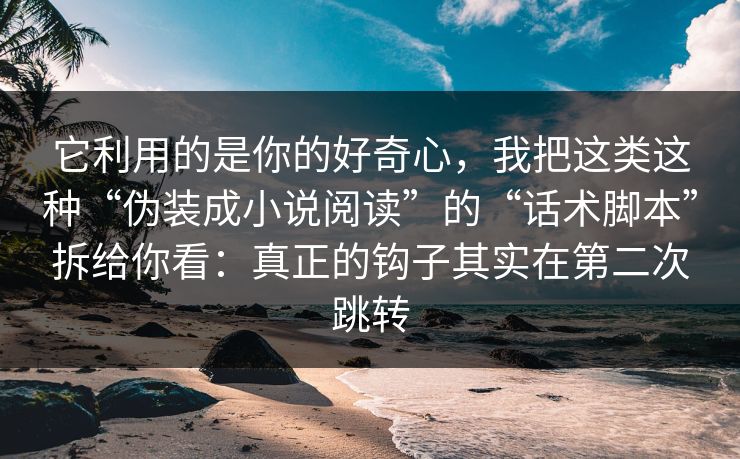 它利用的是你的好奇心，我把这类这种“伪装成小说阅读”的“话术脚本”拆给你看：真正的钩子其实在第二次跳转