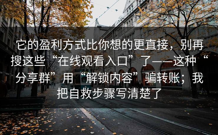 它的盈利方式比你想的更直接，别再搜这些“在线观看入口”了——这种“分享群”用“解锁内容”骗转账；我把自救步骤写清楚了