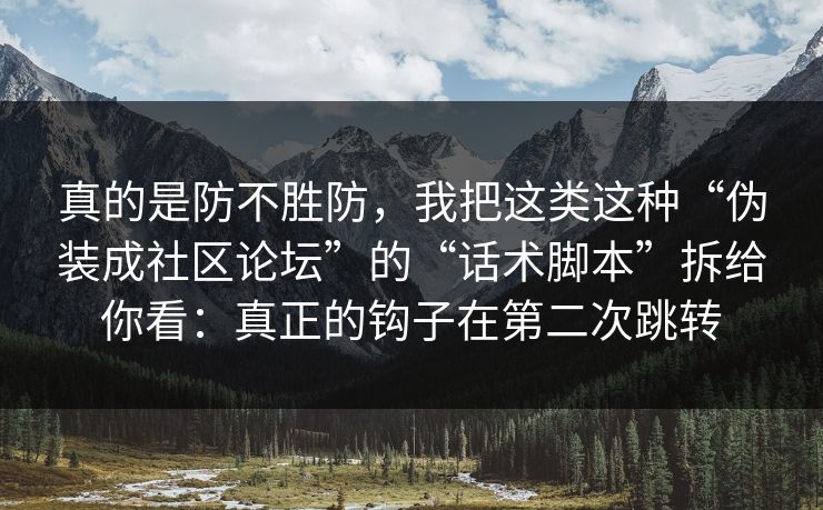 真的是防不胜防，我把这类这种“伪装成社区论坛”的“话术脚本”拆给你看：真正的钩子在第二次跳转
