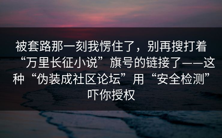 被套路那一刻我愣住了，别再搜打着“万里长征小说”旗号的链接了——这种“伪装成社区论坛”用“安全检测”吓你授权