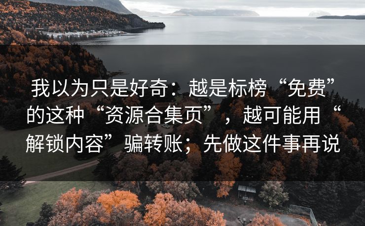 我以为只是好奇：越是标榜“免费”的这种“资源合集页”，越可能用“解锁内容”骗转账；先做这件事再说