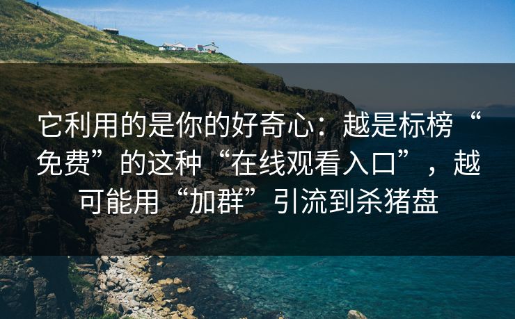 它利用的是你的好奇心:越是标榜“免费”的这种“在线观看入口”,越可能用“加群”引流到杀猪盘 它利用的是你的好奇心:越是标榜“免费”的这种“在线观看入口”,越可能用“加群”引流到杀猪盘